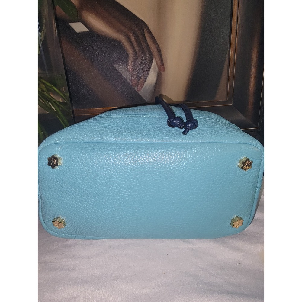 Draper James textured leather bucket bag pebble leather blue trim Y2K - Picture 6 of 7